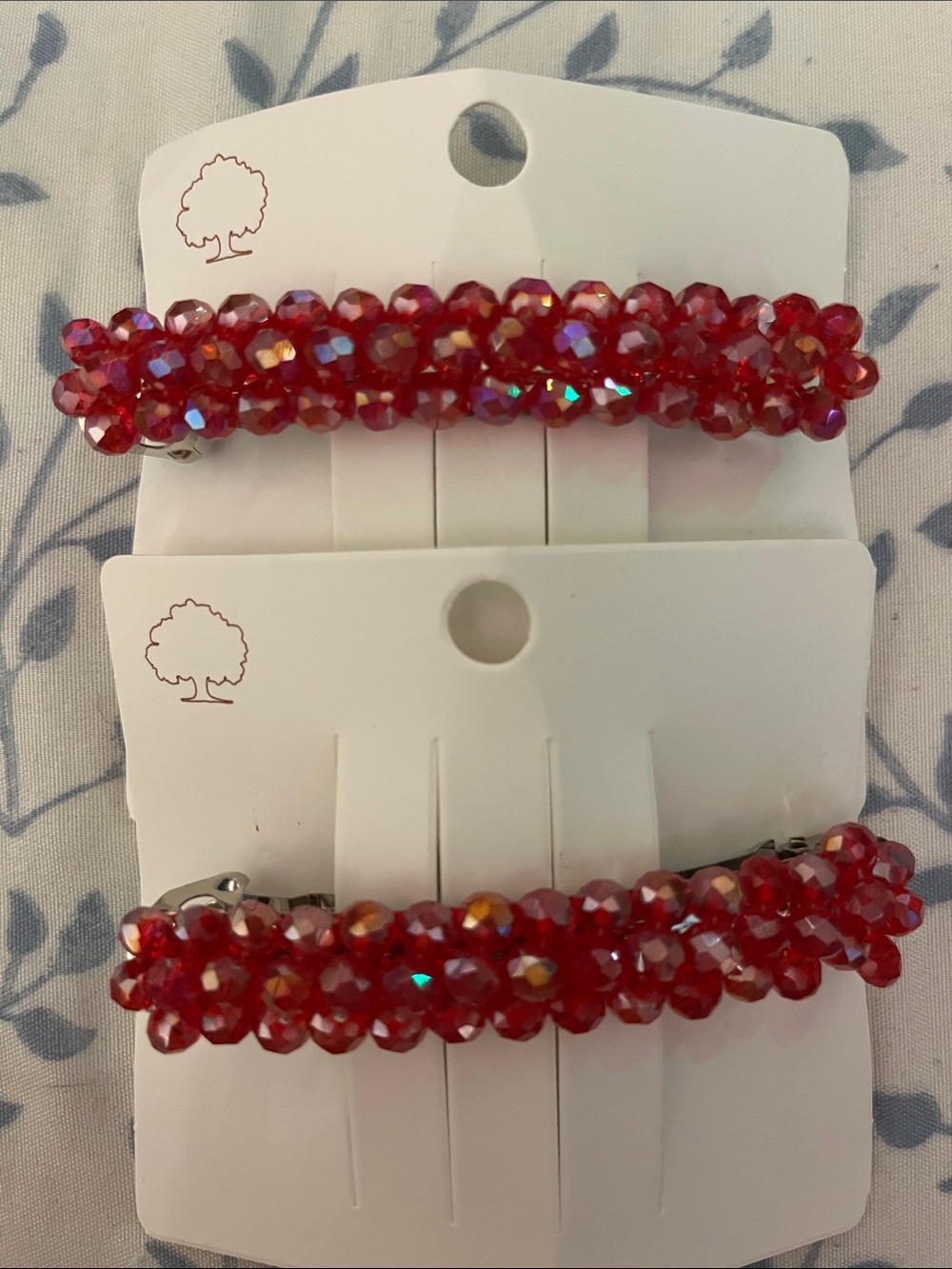 Red Crystal Beaded Barrette - Set of 2
